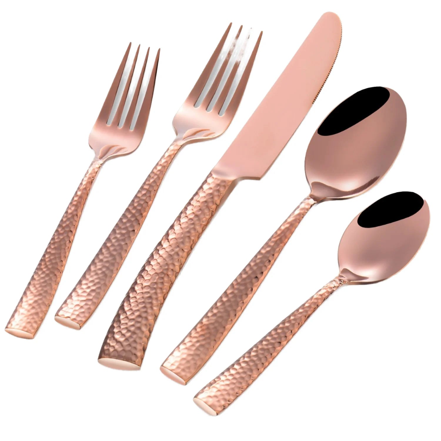 Wholesale 20-Piece Rose Gold Hammered Flatware Set Stainless Steel Cutlery with Handcrafted Finish for Wedding
