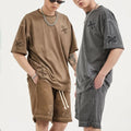 Custom Logo Acid Wash T-shirt and Shorts Set 2 Piece Vintage Heavyweight Streetwear Sweatsuit