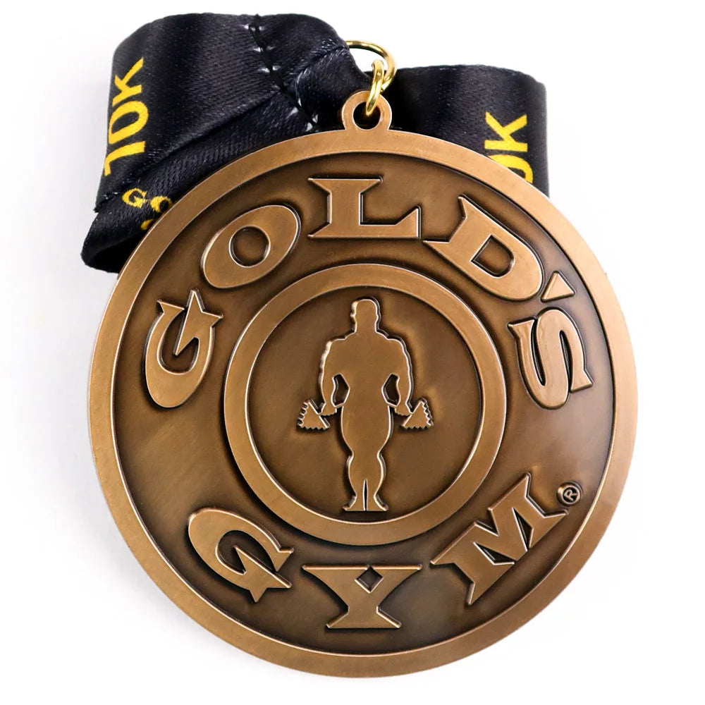 Factory Custom logo Enamel Antique Gold Armwrestling Fitness Cap Medal for Bag