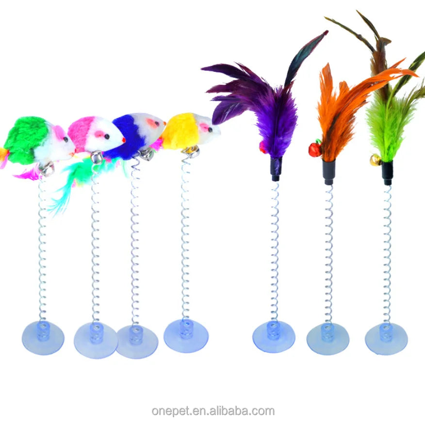 Creative Design Luxury Cat Teaser Stick Toy Interactive Plush Feather Suck Cup for Cats Dogs Interactive Balls