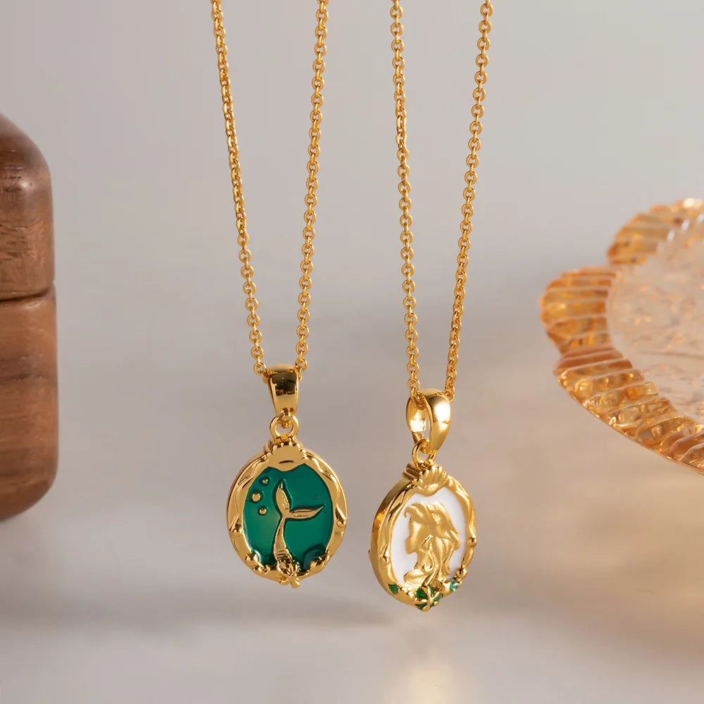 Popular Stainless Steel Double Side Fish Tail Mermaid Necklace Gold Plated Round Pendant Necklace Pendant Customized Wholesale