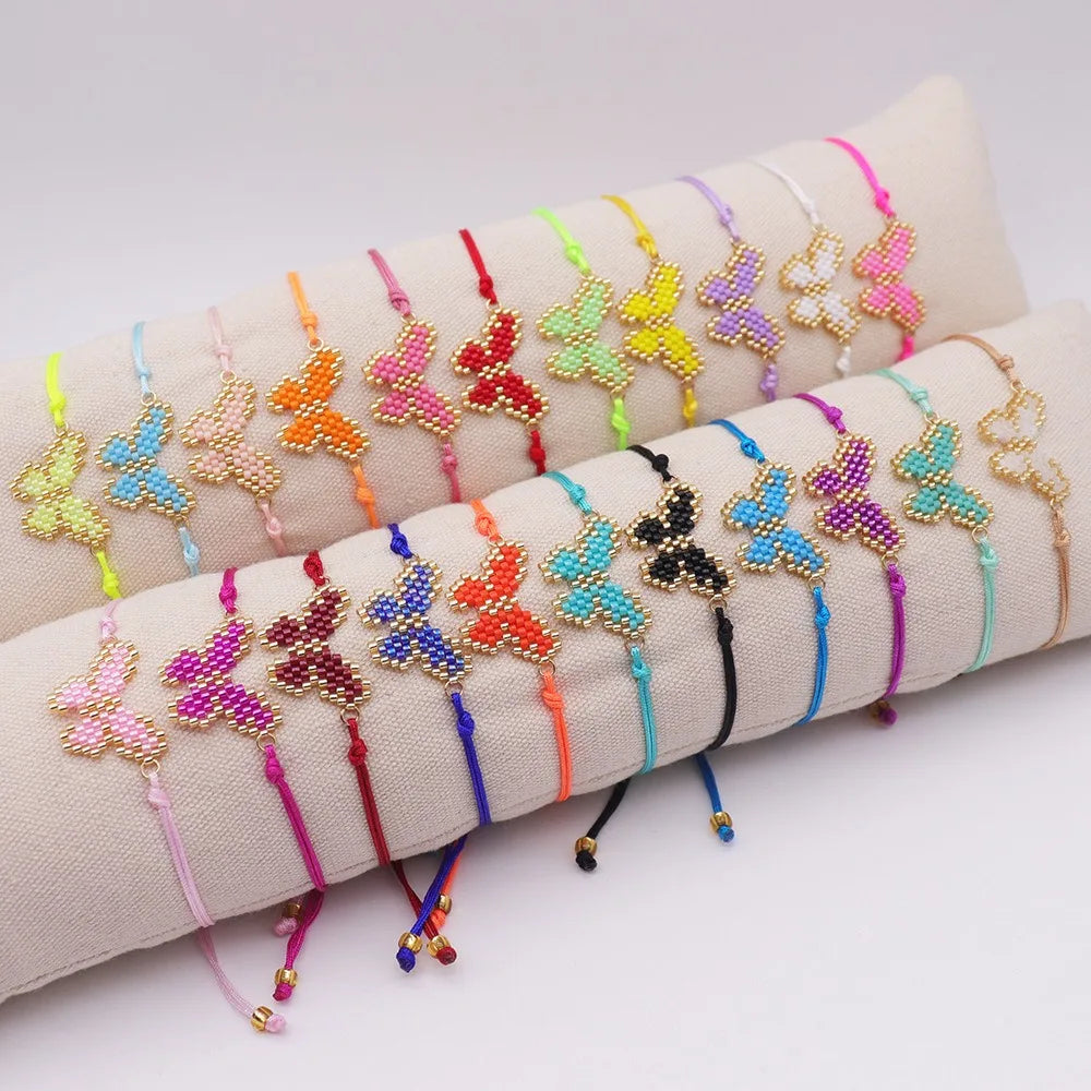 Handmade Bohemian Style Butterfly Design No Tarnish Beaded Gold Stretch Bracelet  Adjustable Fashion Bracelet for Couples  Gift
