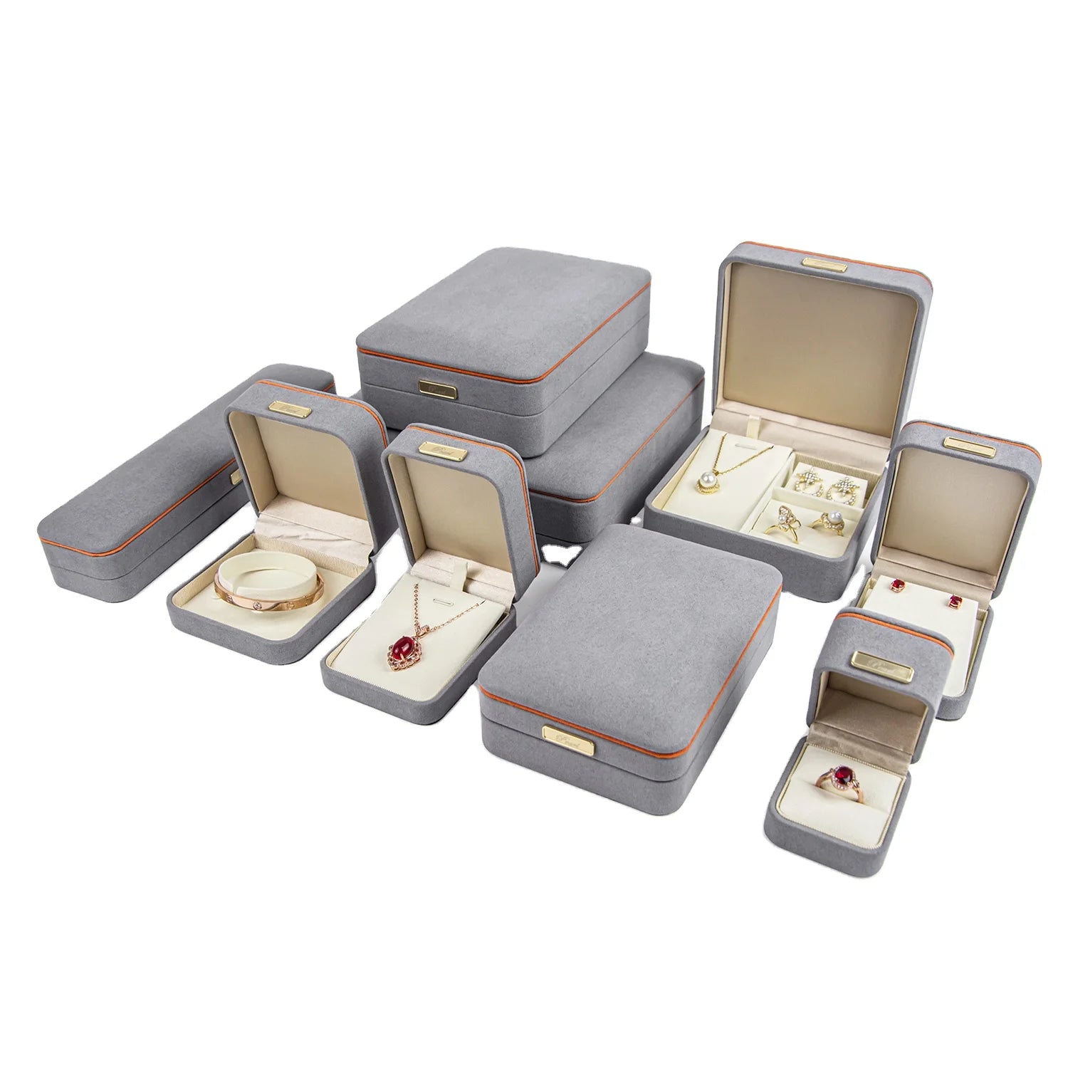 High-end Microfiber Ring Box Jewelry Packaging Wholesale Pink Green Blue Gray Pendant Box with Velvet