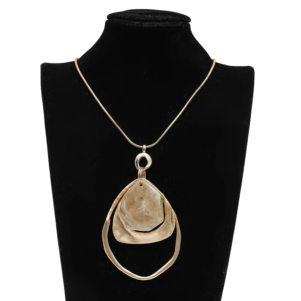 TongLing Luxury Gold Plated Necklace Brushed Surface Geometric Resin Sweater Necklace for Women Girls Gift