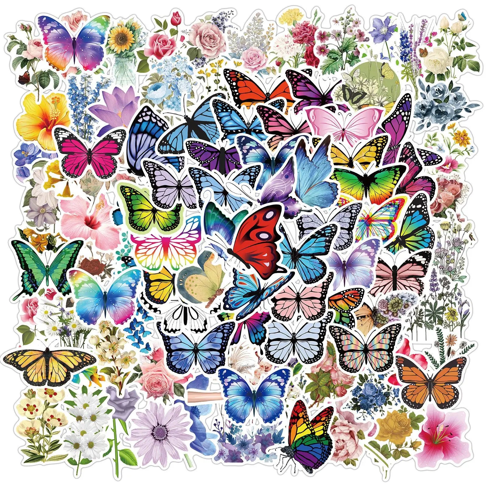 100Pcs Colorful Butterfly Flowers Plants Decorative Stickers for Kid Bottle Laptop Waterproof Vinyl VSCO Sticker