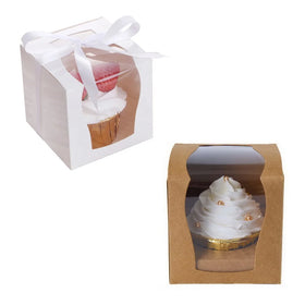 Kraft Paper Clear PVC Window Cupcake Boxes Ribbon Cupcakes Packaging Box for Wedding Birthday Business Party Decor