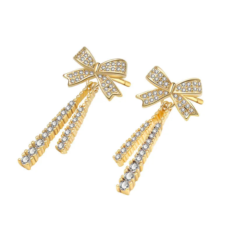 Trendy Elegant Zircon Bow Stud Earrings for Women Korean Bowknot Earring Girl Party Luxury Jewelry