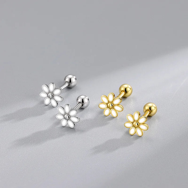Japan Korean Style Zircon Flower 925 Silver Stud Earrings Gold Plated Sterling Silver Flower Earrings