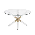 Modern Clear Acrylic Coffee Table with Round Glass Top and Stainless Steel for Home Office or Living Room Furniture