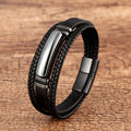 New Design High Quality Custom Logo Stainless Steel Magnet Clasp Stone Vintage Genuine Leather Bracelet Men SL-388