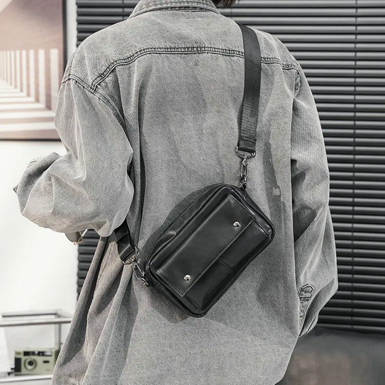 2024 Hot Fashion Small Mobile Phone Pu Leather Sport Side Chest Sling Crossbody Luggage Travel Shoulder Messenger Bag for Men