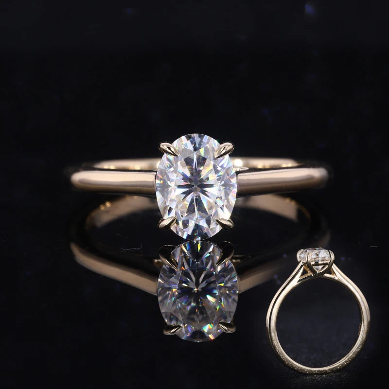 Starsgem Jewelry Gemstone 6*8mm Oval Cut DEF Vvs Diamond 14K Wedding Gold Moissaninte Ring