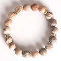 Fashion 10MM Diamond Ring Pink Zebra Stone Handmade Beaded Stretch Rope Bracelet Wholesale
