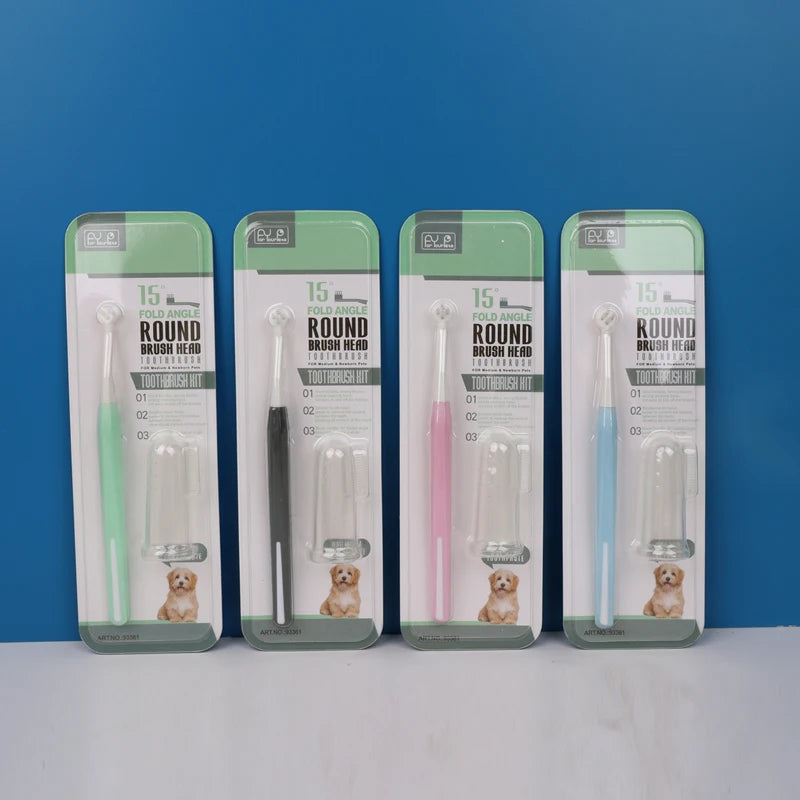 Factory Wholesale Eco Friendly Healthy Three Types Heads 2 in 1 Pet Dog Cat Toothbrush Dogs Cleaning Tool Dental Care Toothbrush