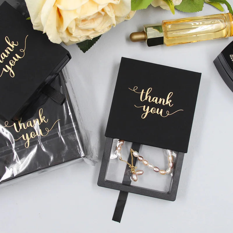 2022 Wholesale Transparent Jewelry Gift Packaging Box Thank You Drawer Storage Box for Ring Earring Pe Film Boxes