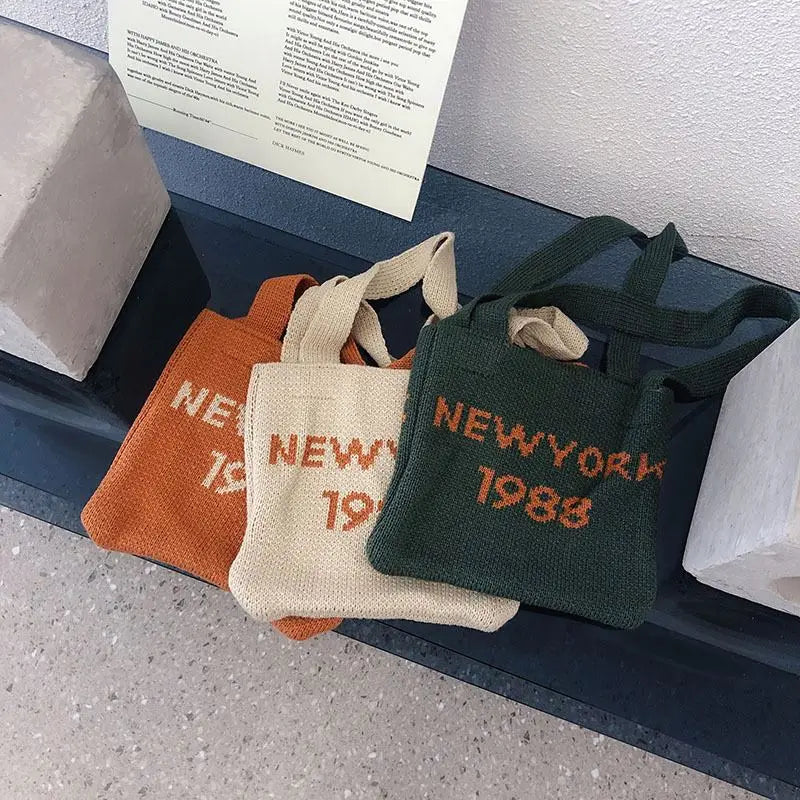 Autumn and Winter Letters Customizable Woolen Knitted Tote Bag for Women Cute Shoulder Bag for Children