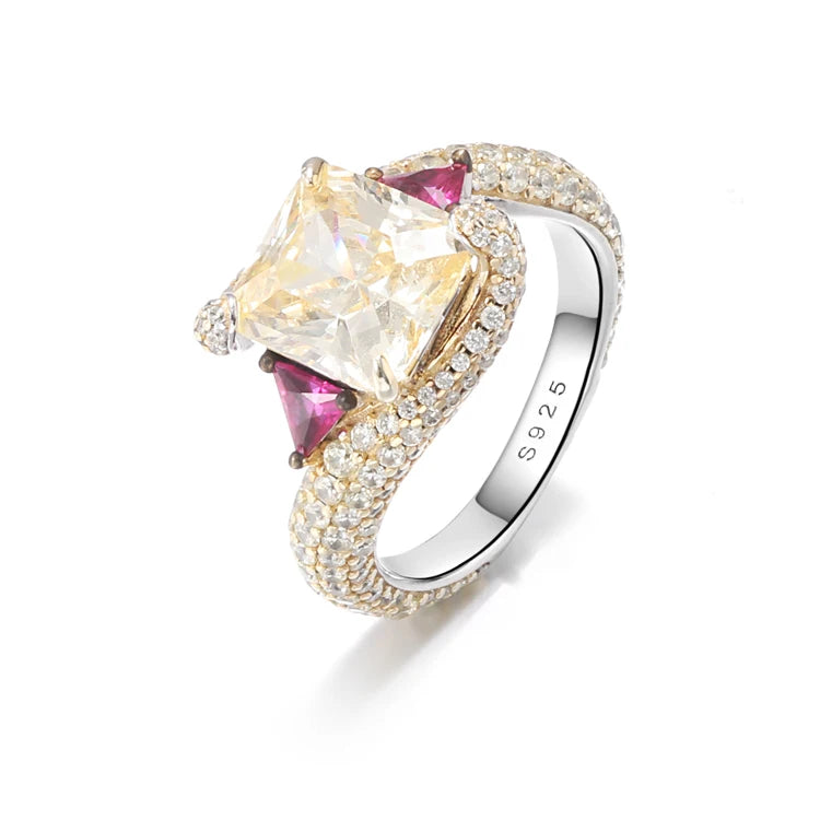 Women Jewelry 925 Sterling Silver Ring Delicate Gold Plated Ring Cubic Zircon Yellow Gemstone Ring