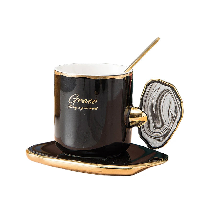 Factory Outlet Customized Red Mild Luxury Ceramic Coffee Cups With Saucer And Spoon