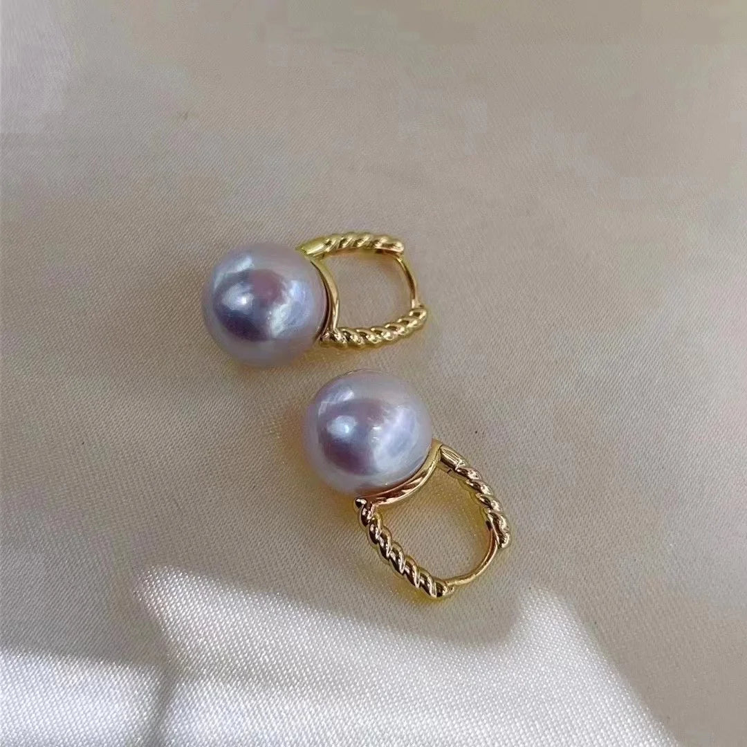E2100  9-10mm DIY Natural Freshwater Pearl Charm Earrings Mounting Accessory 925 Sterling Silver Gold Plated  Jewelry for Women