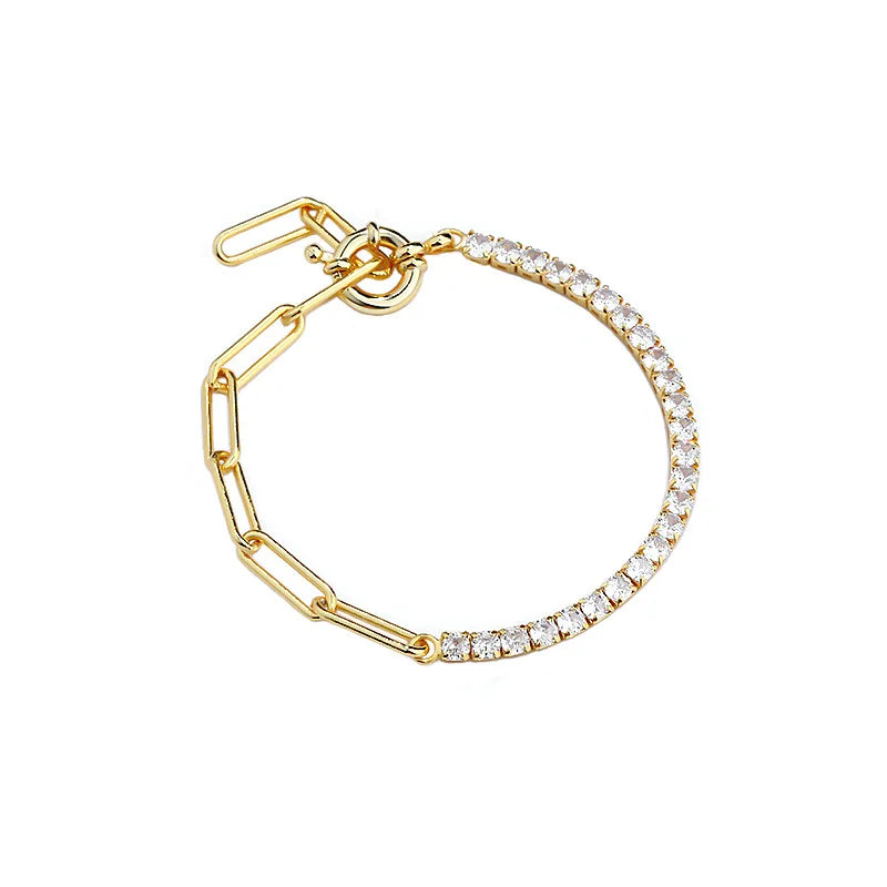 Daidan 14K Gold Plated Chain Bracelet Design Jewelry Paperclip Linked Chain Zircon Sterling Silver Tennis Bracelet