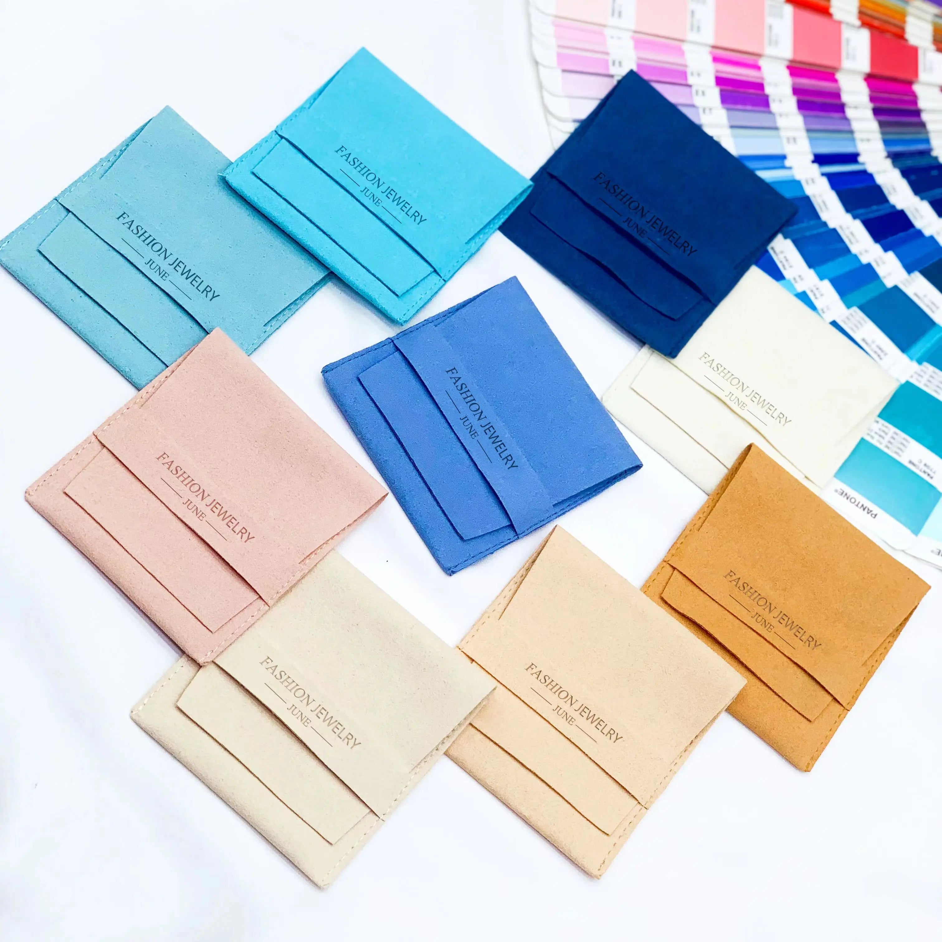 In Stock Custom Microfiber Suede Jewelry Packaging Bags and Box Gift Velvet Wholesale Jewelry Pouch with Pad
