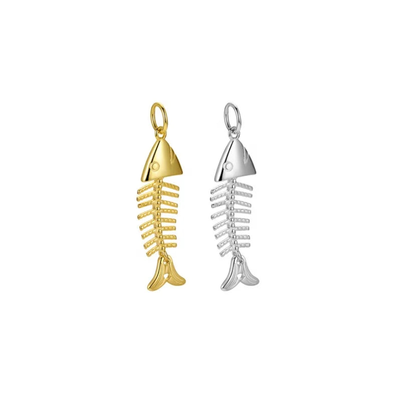 Hot Sales 925 Sterling Silver Gold Plated Fish Bone Charms for Necklace Jewelry Making