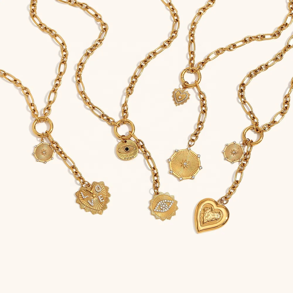 Dingran Wholesale Trend Fashionable Necklace Stainless Steel Gold Plated LOVE Heart Pendant Tassel Necklaces