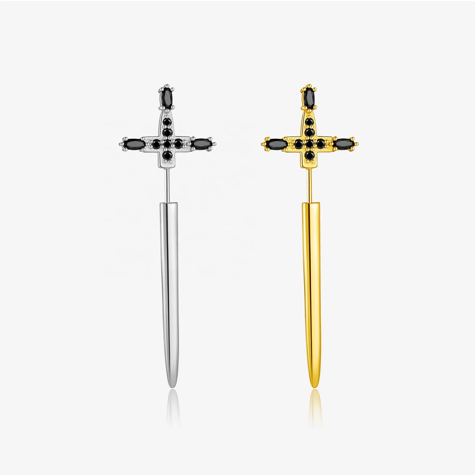 FUAMAY Aretes-y-accesori Por Mayor Mujer Black CZ Zulfikar Sword Earring Stud Long Black CZ Cross Statement Piercing Earrings