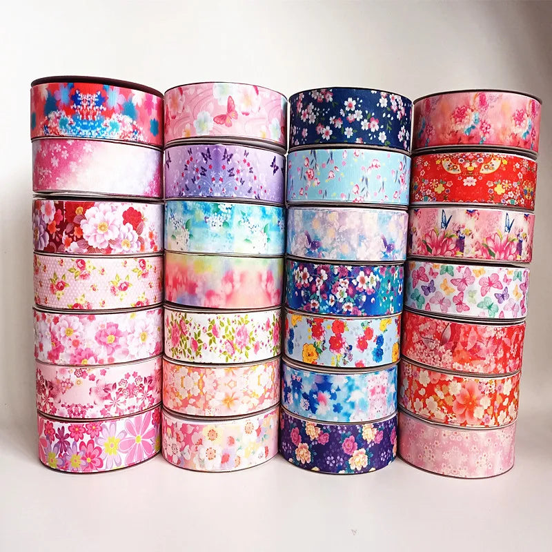 Floral Flower Printed Grosgrain Ribbon 1.5" Wide X 50 Yards for DIY Handmade Hair Bow Wedding Festival Decorations Gift Packing