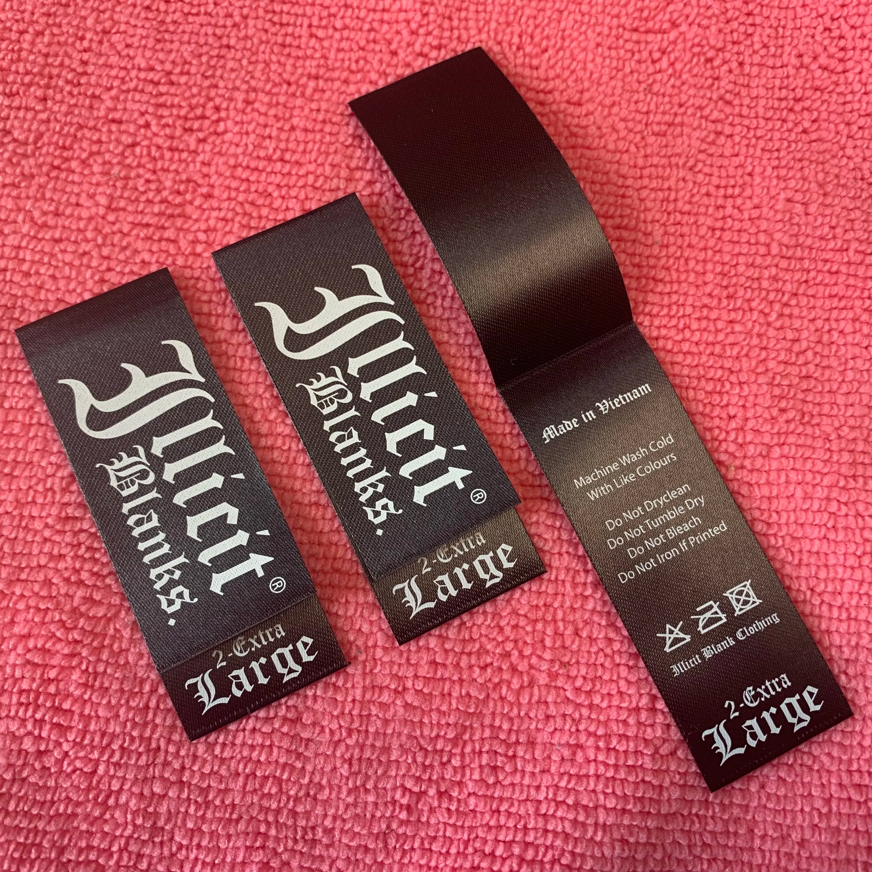 Light Weight Loop Fold Washing Sizes Satin Printing Labelsilk Screen Printing Double Sides Inside Garment Tag