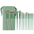 LOW MOQ Custom LOGO 13pcs Professional Make up Brushes Set Green Eyebrow Brush Face Powder Blush Makeup Brush With Storage Bag