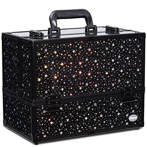 Professional Cosmetology Case for Women Large Capacity Portable Makeup Box with 6 Tray Nail Storage Black Star Suitcase MegaBDM