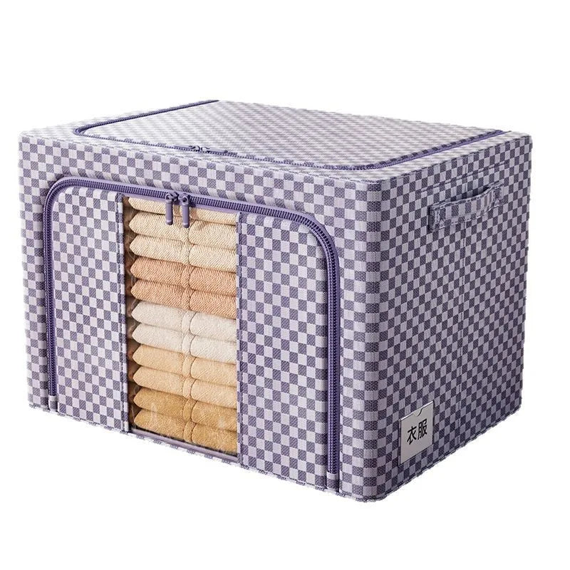 Large Capacity Thickened Storage Steel Frame Clothing Organizer Foldable Washable Checkerboard Design for Living Room Furniture