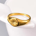 Simple Stainless Steel 18K Gold Plated Engraved Flower Finger Ring Titanium Steel Irregular Six-point Star Symbol Rings Jewelry