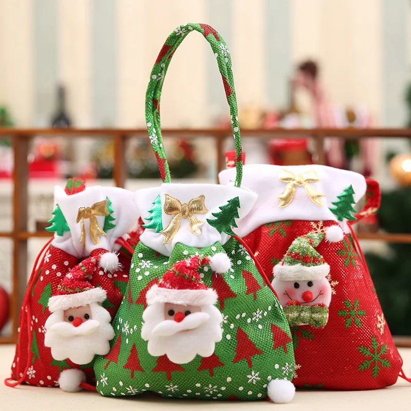 Fabric Drawstring Xmas Present Christmas Brushed Bags Christmas Gift Bags for Kids 2025 Christmas Candy Bags
