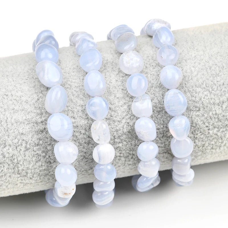 Healing Crystal Natural Stone Ladies Bracelet Blue Lace Agate Tumbled Nugget Bracelet Jewelry Holiday Gift