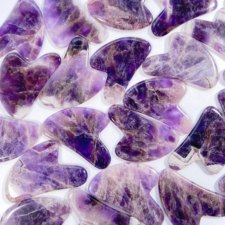 Huiying Crystal Gem Stone Direct Sale Heart Gua Sha Facial Massage Tool Custom Amethyst Gua Sha