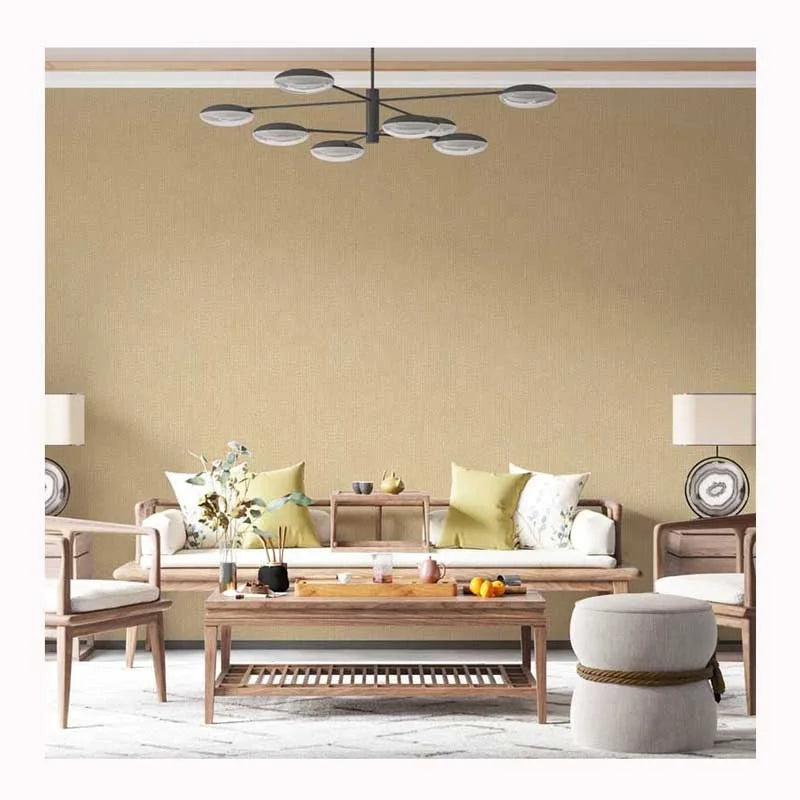 Waterproof Office Plain Vinyl Wallpaper Solid Beige Color Decoration Wall Paper