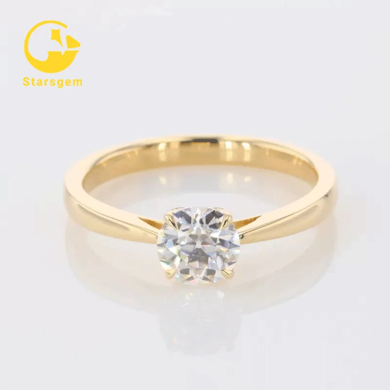 18k Yellow Gold Jewelry 1ct Old European Cut Moissanite Anillos De Oro Custom Gold Anel De Ouro