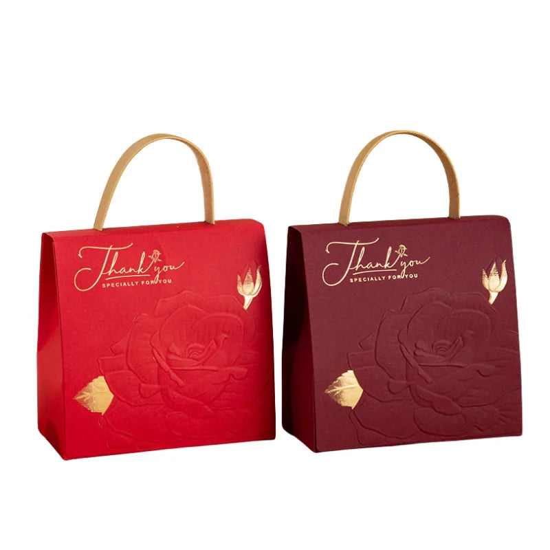 Elegant for Gold Embossed Rose Leather Handheld Paperboard Gift Folders Glossy Lamination Recycled Materials for Weddings