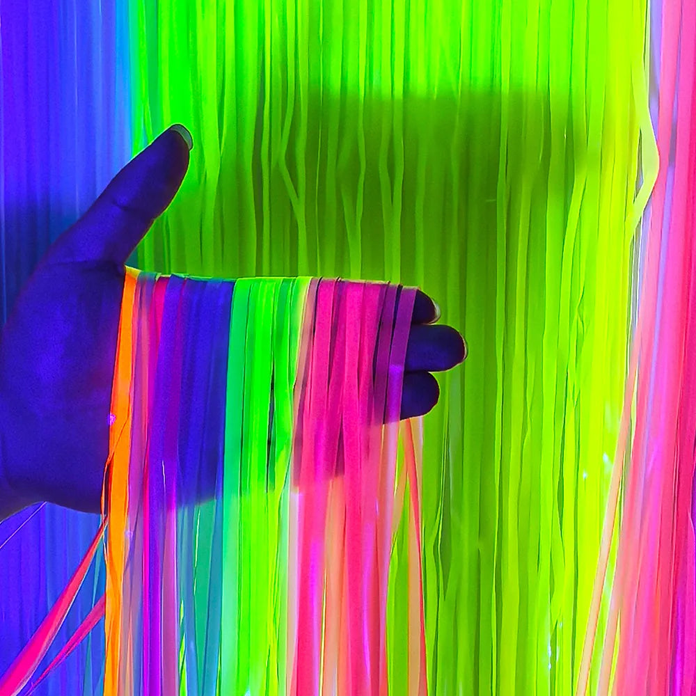 Ychon Lighting Fluorescent Rain Silk Curtain Plastic Tassel Rain Silk Door Curtain Shinning Color Party Background Decoration