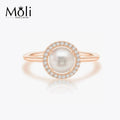 Hot Sale Women's Flower Style Rose Gold Plating Sterling Silver Freshwater 8-9mm White Real Round Pearl Gemstone Ring