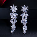New Trendy Luxury Marquise Cut Cluster Flower Shape Cubic Zirconia Long Dangle Drop Earrings for Brides Wedding Jewelry