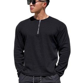 Aoyema Button Simple Tee Shirt Mens Full Sleeve Neck Solid Cozy Thin Winter Comfortable Shirts