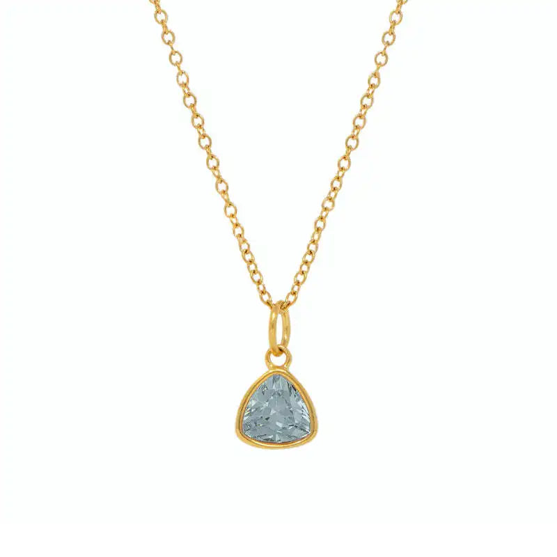 Trillion Cut Gemstone Pendant Necklace 18K Gold PVD Stainless Steel Link Chain Diamond Clear Colorful Zircon Birthstone Necklace