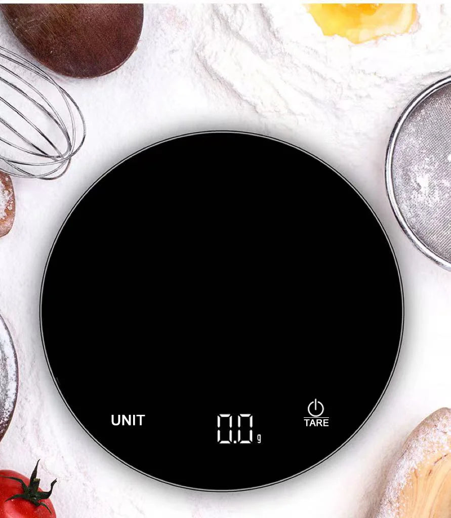 5Kg1g Multifunction Round Tempered Glass Electronic Battery Powered Auto Shut off LED Display Kitchen Scale