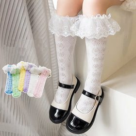 Factory Wholesale Japanese Lolita Lace Children's Socks Spring Summer Girls Valentine's Day Love Heart Mesh Cute Lace Socks