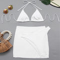Custom Fitness Swimwear Beachwear Crystal Eco-Friendly Tie Solid Swimsuit Cover Dress 3 Piece Set Womens String Triangle Bikini