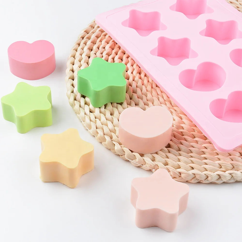 DIY Food Grade Star with Heart Multi Shape Silicone Mould Baking Tools for Mini Soap