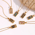 2024 Fashion Trendy 18K Gold Plated Empress Sun Star Zodiac Enamel Tarot Card Pendant Stainless Steel Pearl Lovers Shape